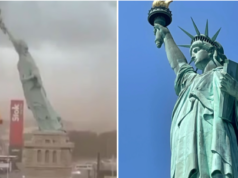 ”பலத்த காற்றில் வீழ்ந்த சுதந்திர தேவி சிலை”